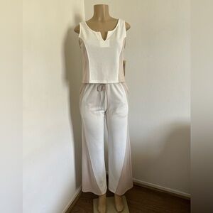 Two-Piece Lounge Set Sleeveless Top & Wide-Leg Pants Neutral Colorblock Small
